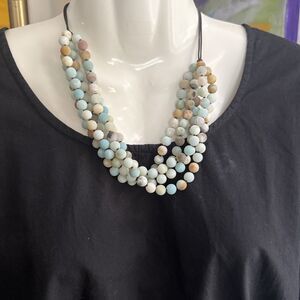 20” Boho Raw Multicolor Multi strand Amazonite Round Individually Knotted Wow